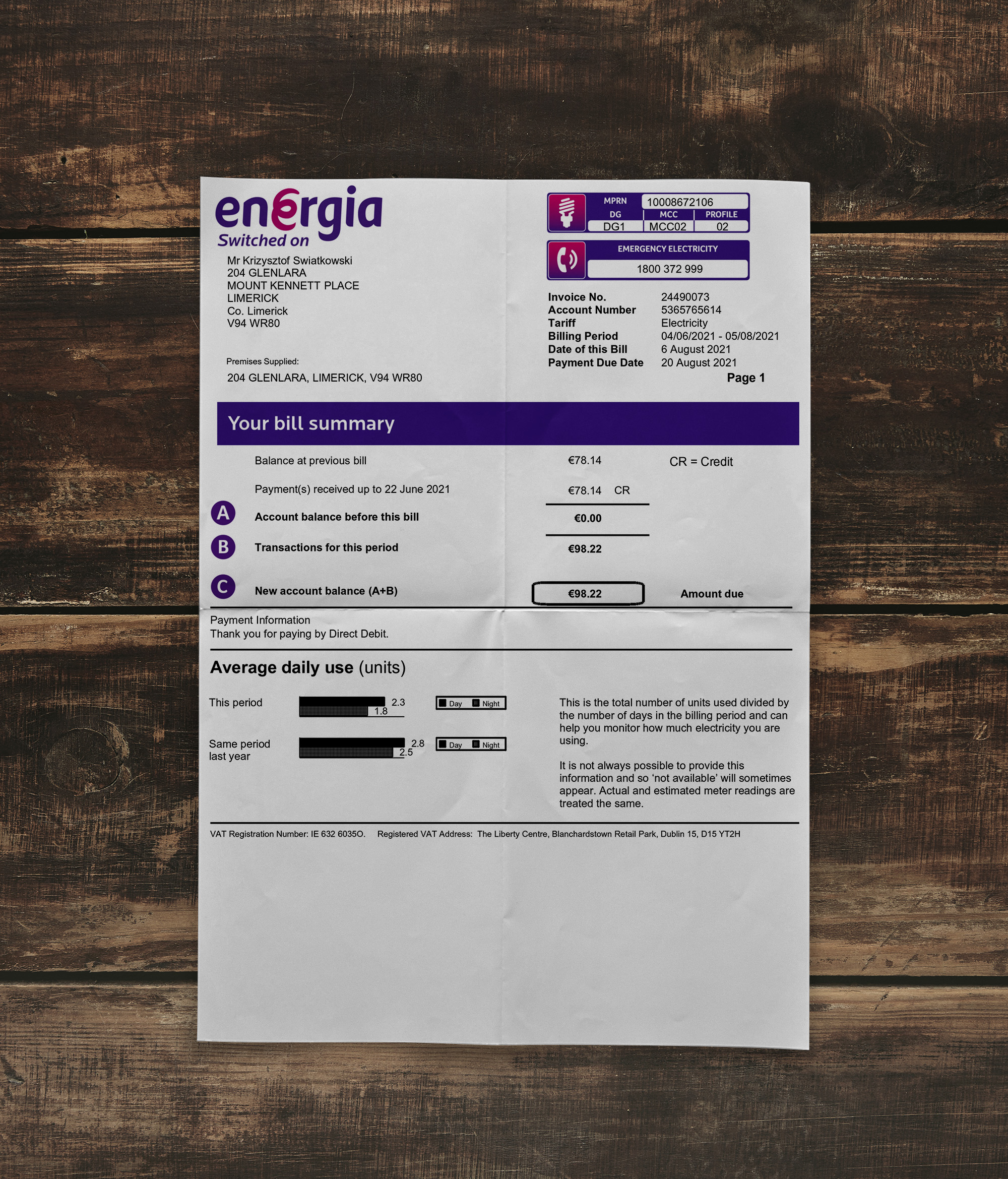 Utility bill | Ireland | Energia-1