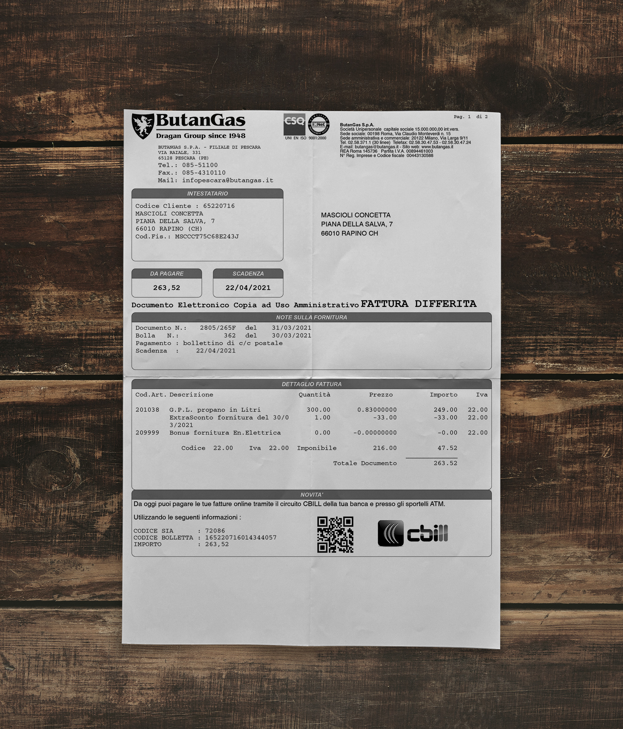 Utility bill | Italy | ButanGas-1