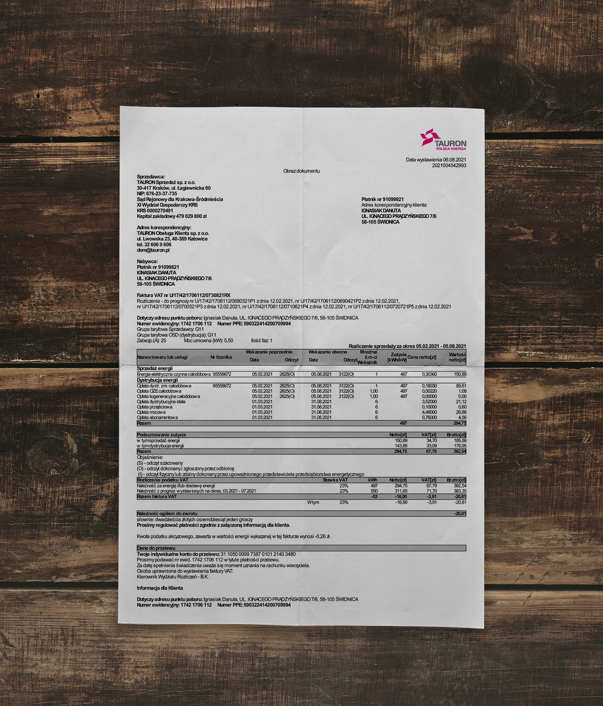 Utility bill  | Tauron | Poland-1