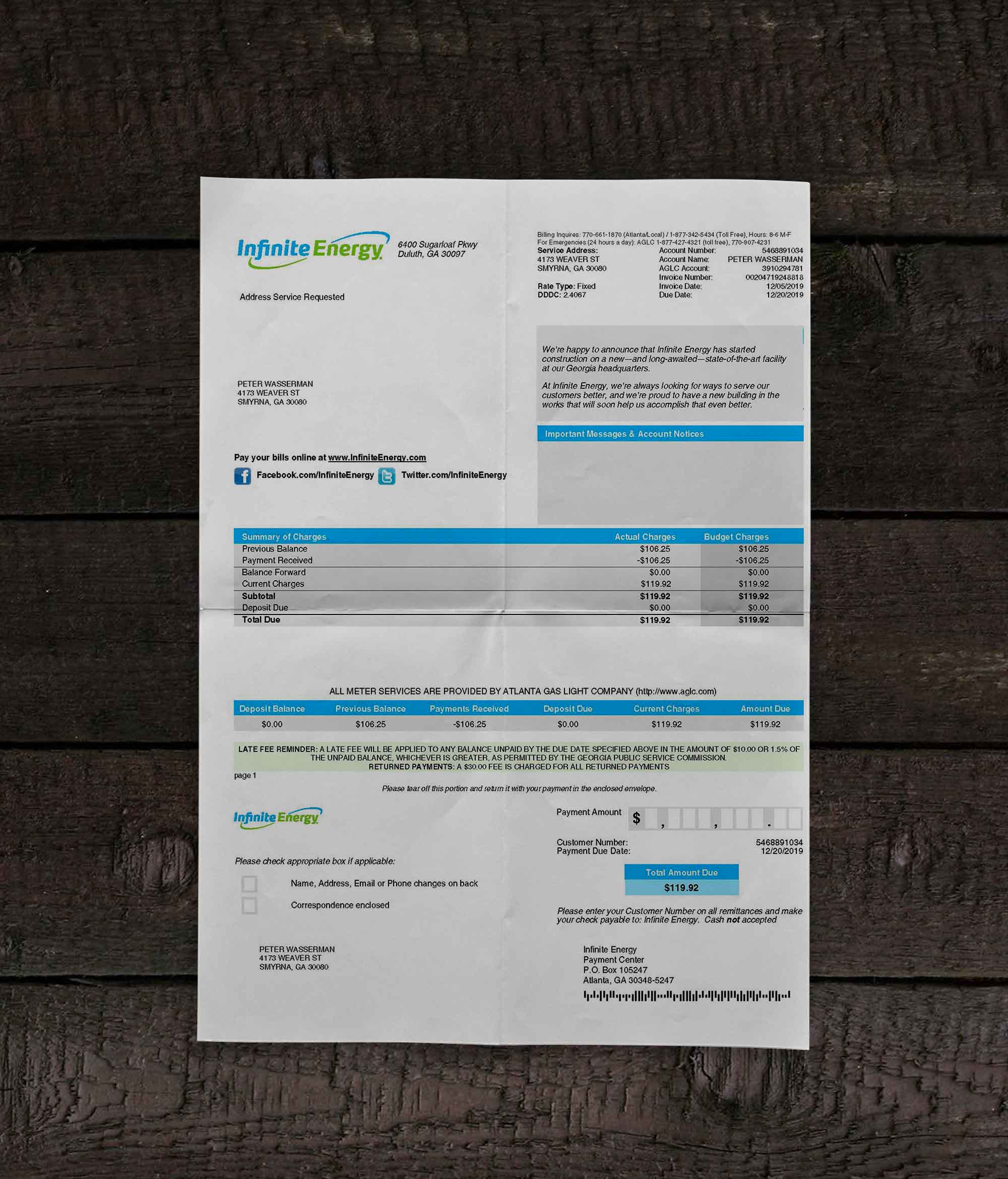 Utility bill | Infinitive Energy | USA |-1