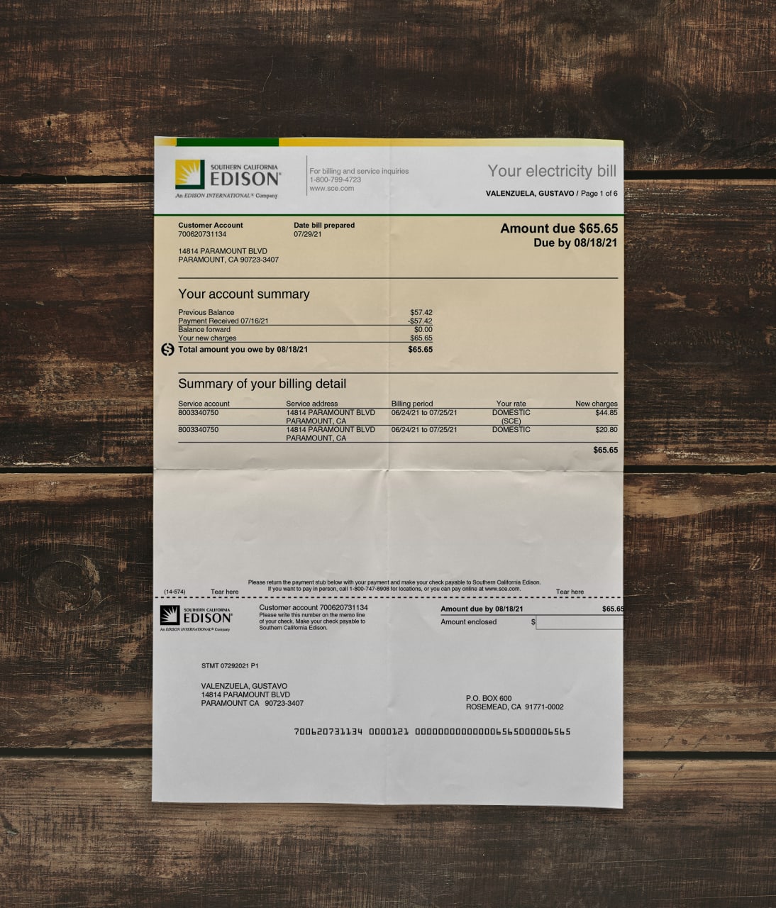 Utility bill | Edison | USA | CA-1