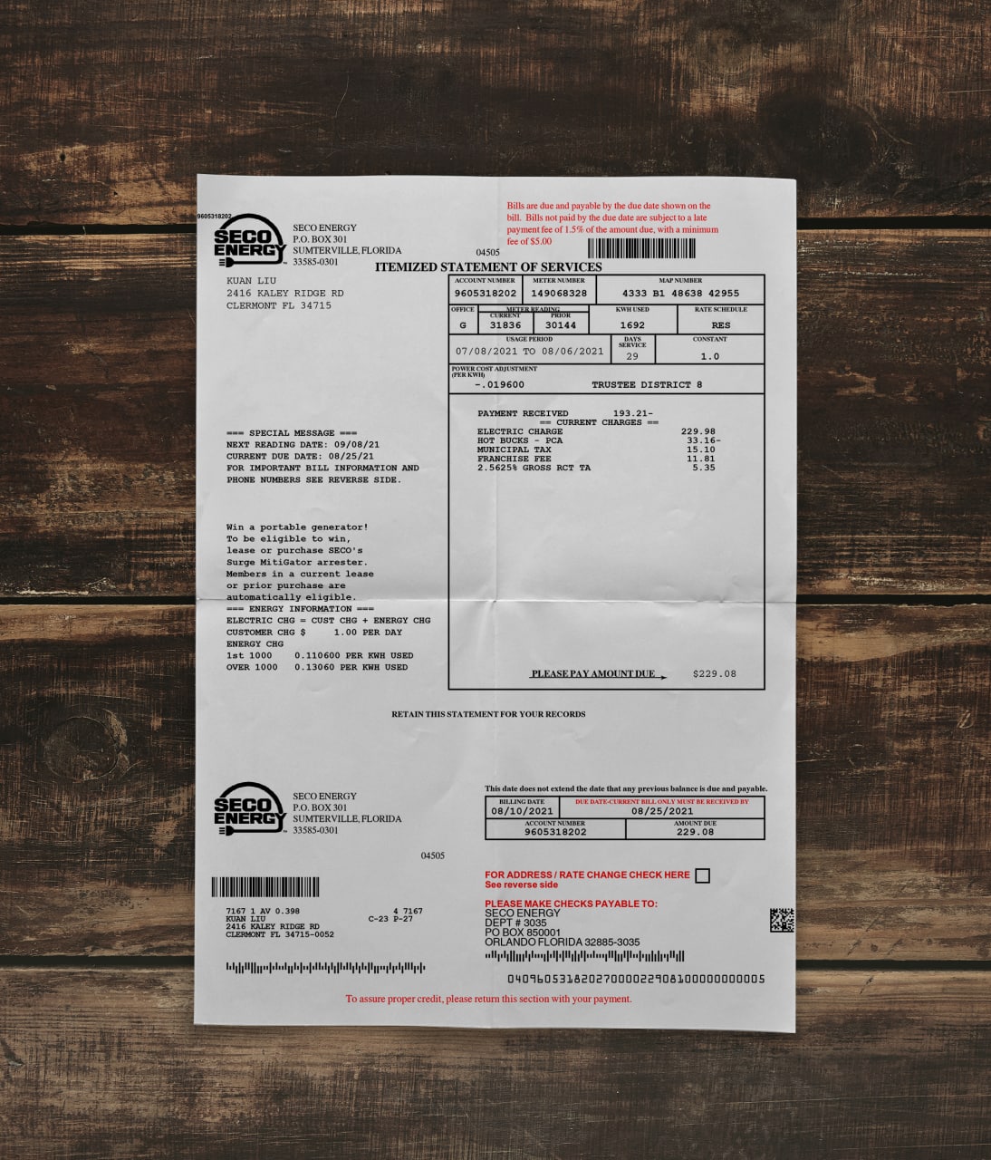 Utility bill | SECO ENERGY | USA | FL-1