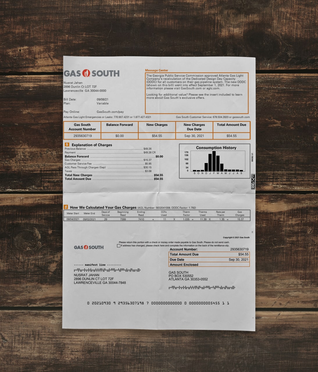 Utility bill |  GASSOUTH | USA | GA-1