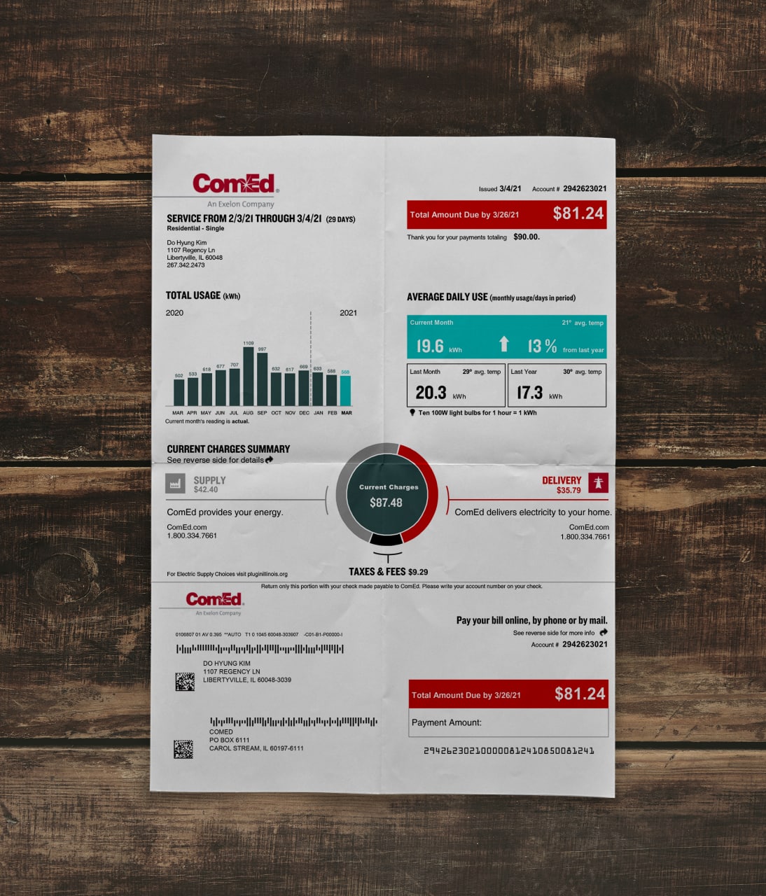 Utility bill | Comed | USA | IL-1