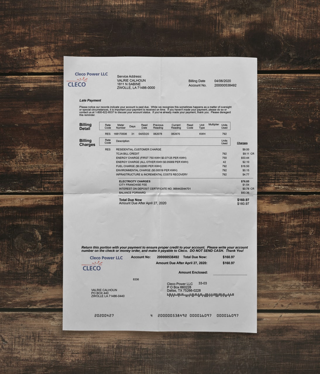 Utility bill | CLECO Power | USA | LA-1