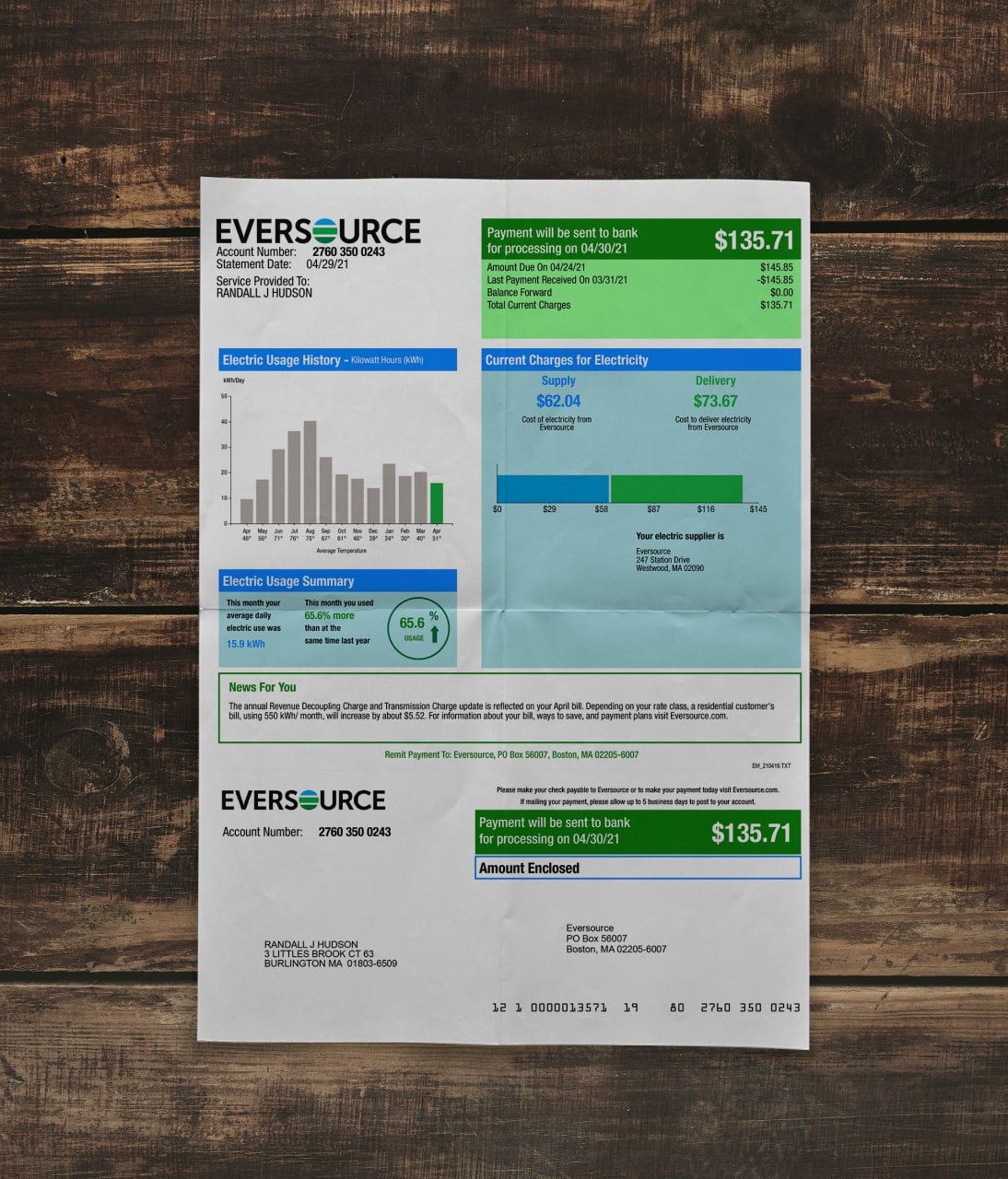 Utility bill | Eversource | USA | MA-1