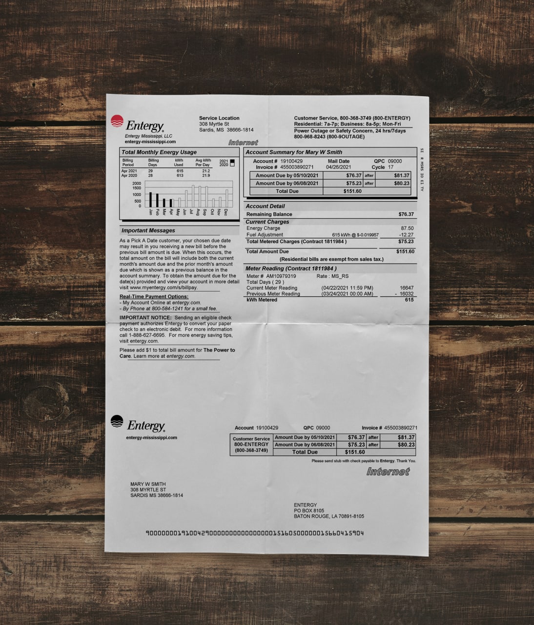 Utility bill | Entergy | USA | MS-1