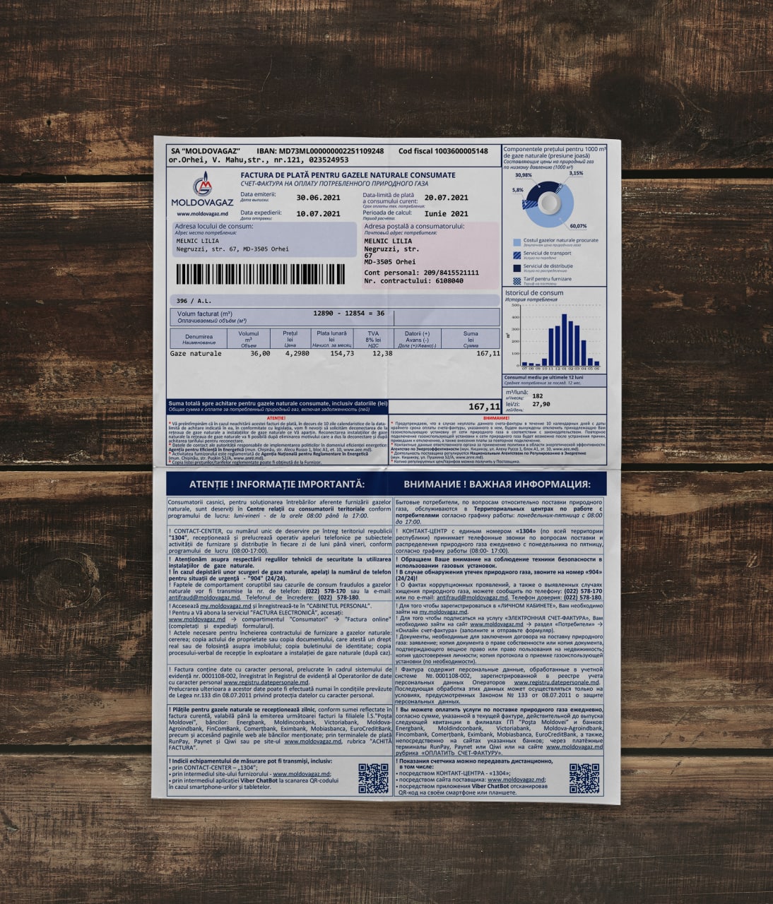 Utility bill | MoldovaGaz | Moldova-1