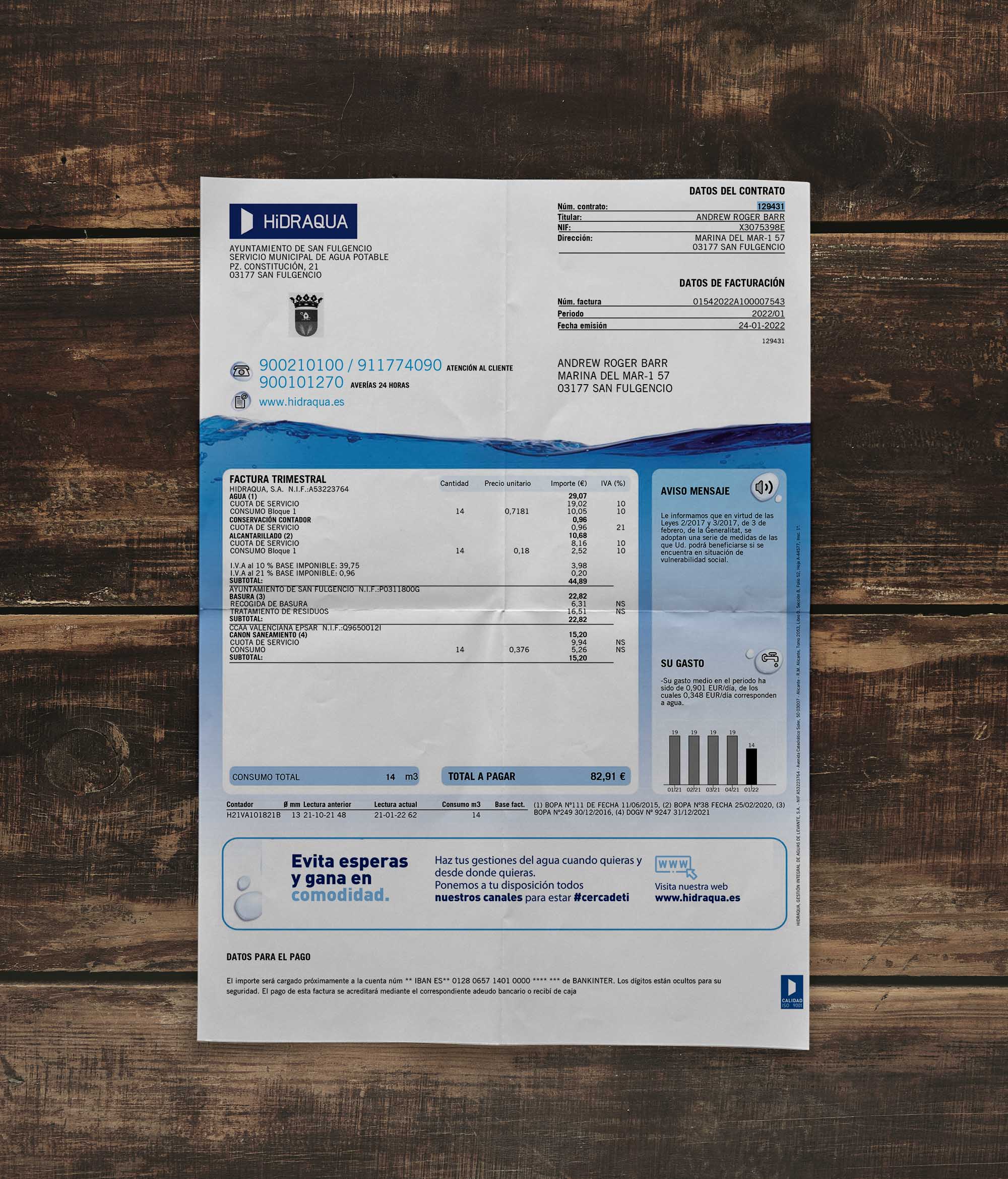 Utility bill | HidrAqua | Spain | ES-1