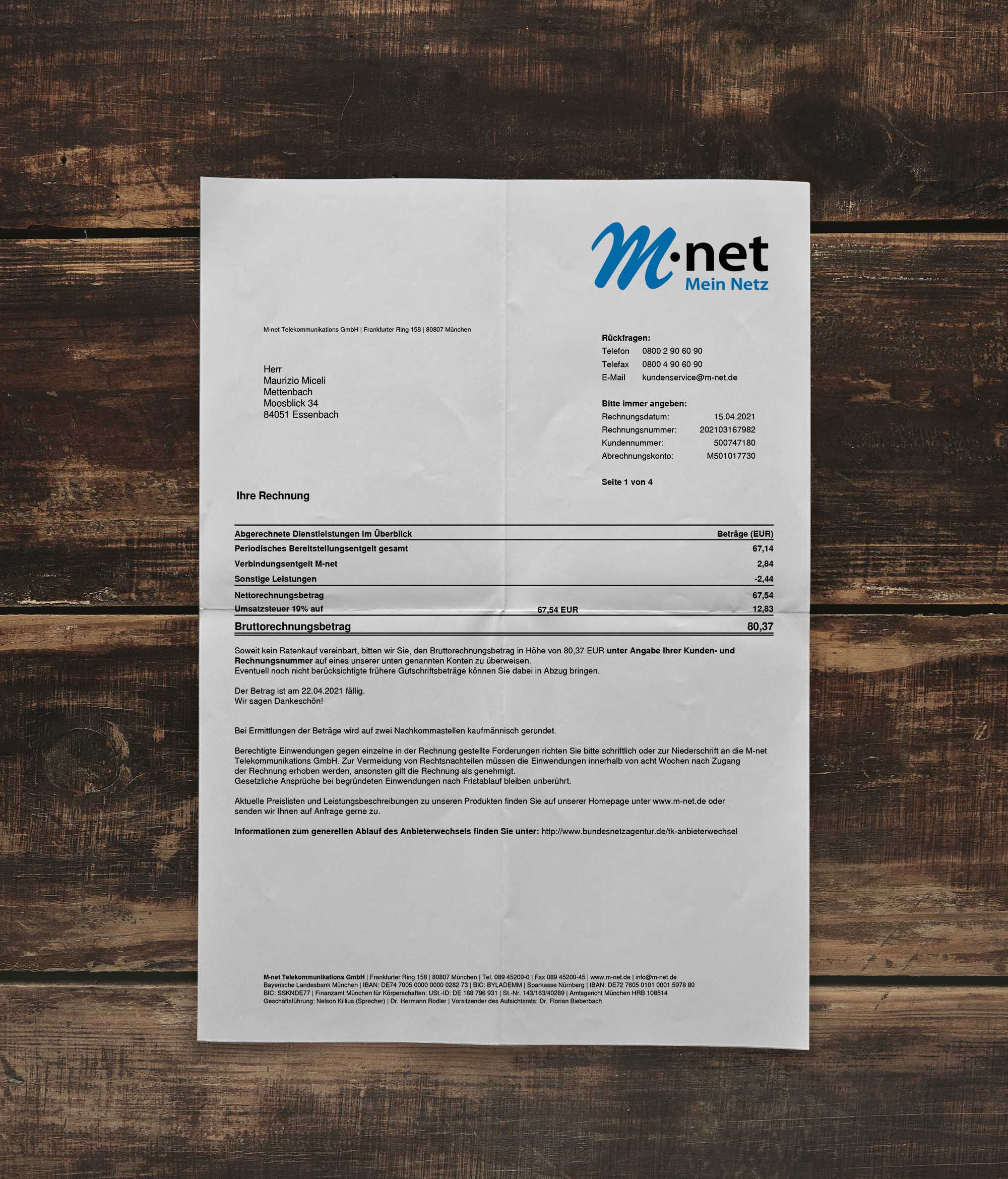 Utility bill | M-net | Germany | DE-1